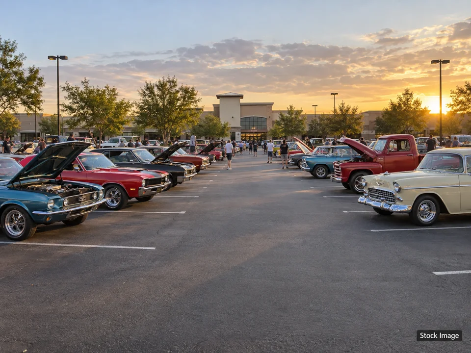 Prasco Park Motor Classic: Car Shows & Cruise-Ins in Mason, Ohio (a wide classic-car gathering in a parking lot scene)