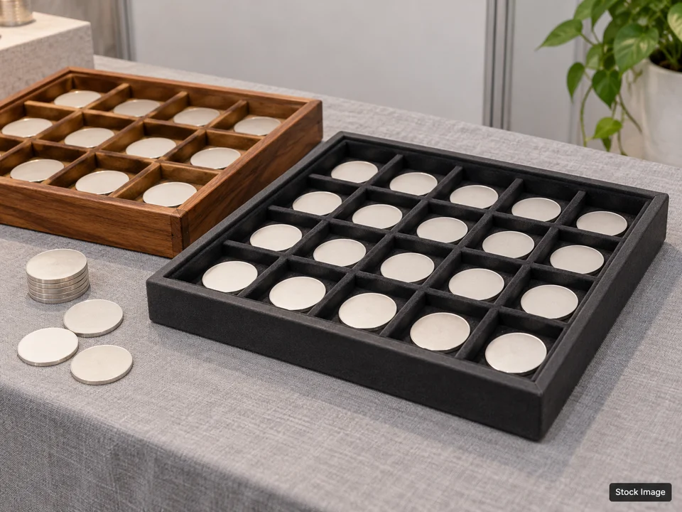Huntington Mall Show: Multi-Category Collectible Expos in Barboursville, West Virginia (plain coin storage trays with blank round tokens scene)