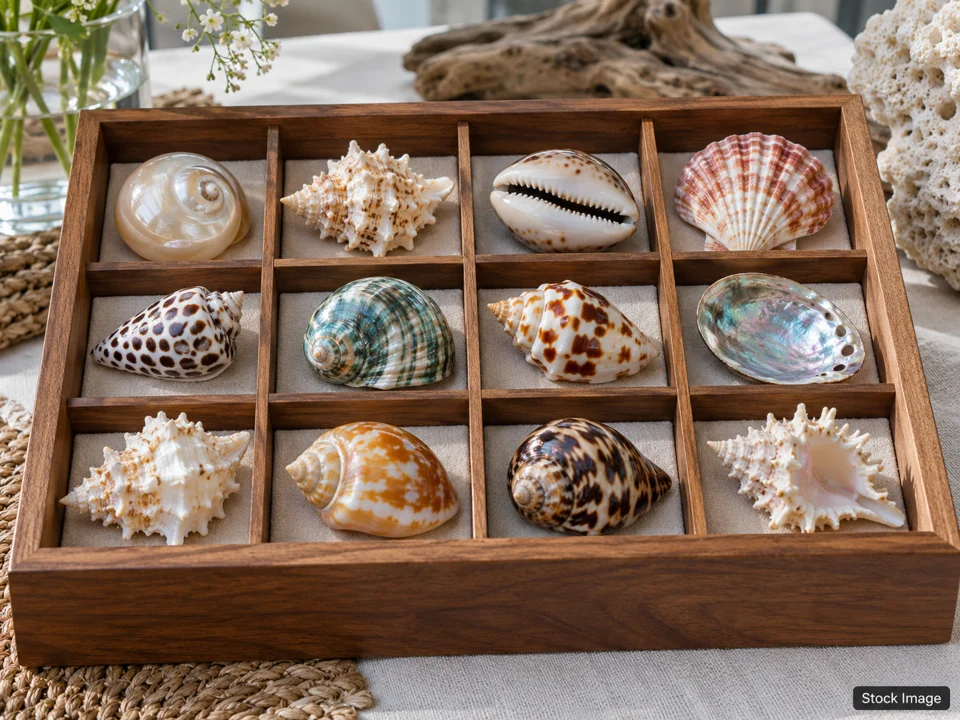 New Jersey Antique Bottle Club’s 31st Annual Antique Bottle Show and Sale: Multi-Category Collectible Expos in East Windsor, New Jersey (polished shells in a specimen tray scene)