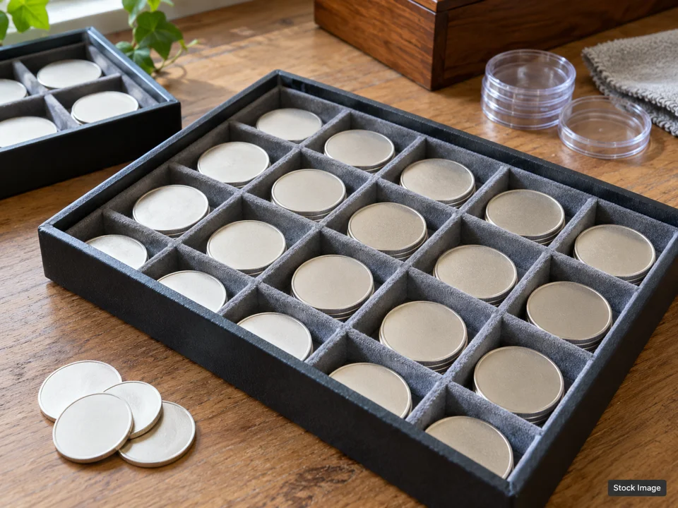 Diamond Rips Card Show: Multi-Category Collectible Expos in Sapulpa, Oklahoma (plain coin storage trays with blank round tokens scene)