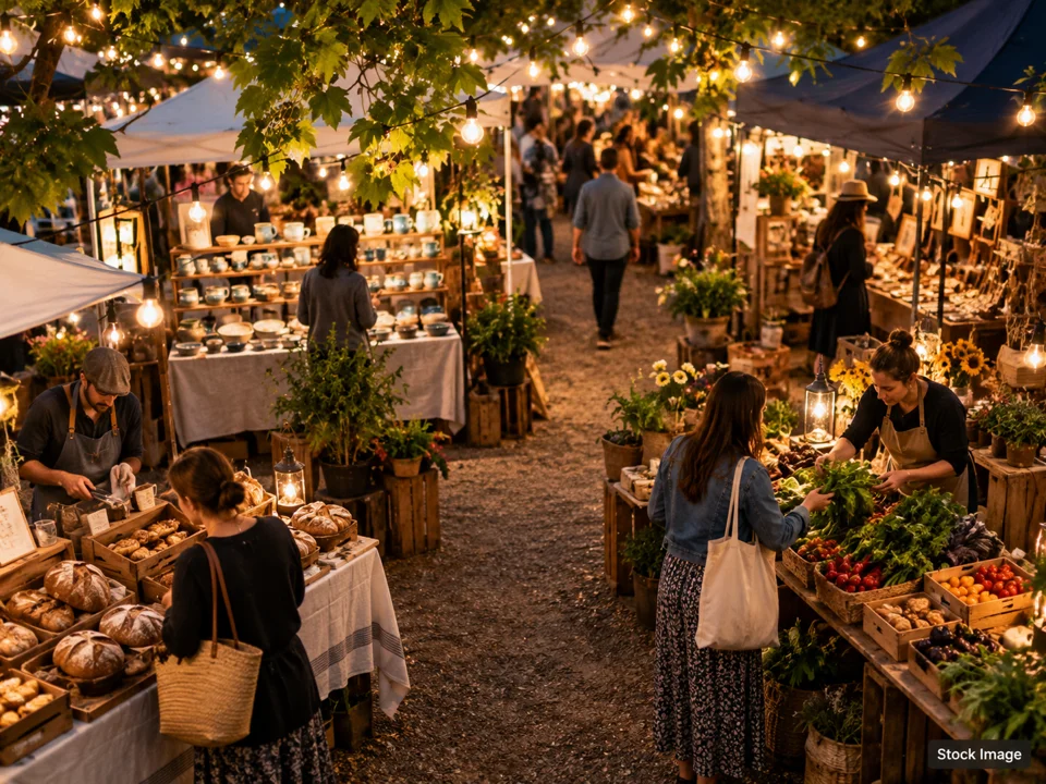 Artisans Market on the Square at Bean Fest: Farmers & Artisan Markets in Mountain View, Arkansas (night market scene)