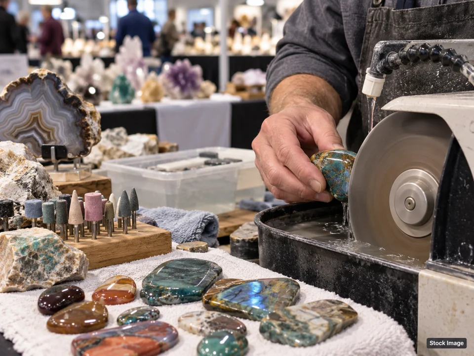 The Rock Yard October Open House: Gem, Mineral, Rock & Jewelry Shows in Tucson, Arizona (lapidary scene)