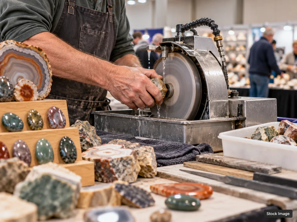 Capistrano Mining Co. at Mineral City - October Show: Gem, Mineral, Rock & Jewelry Shows in Tucson, Arizona (lapidary scene)