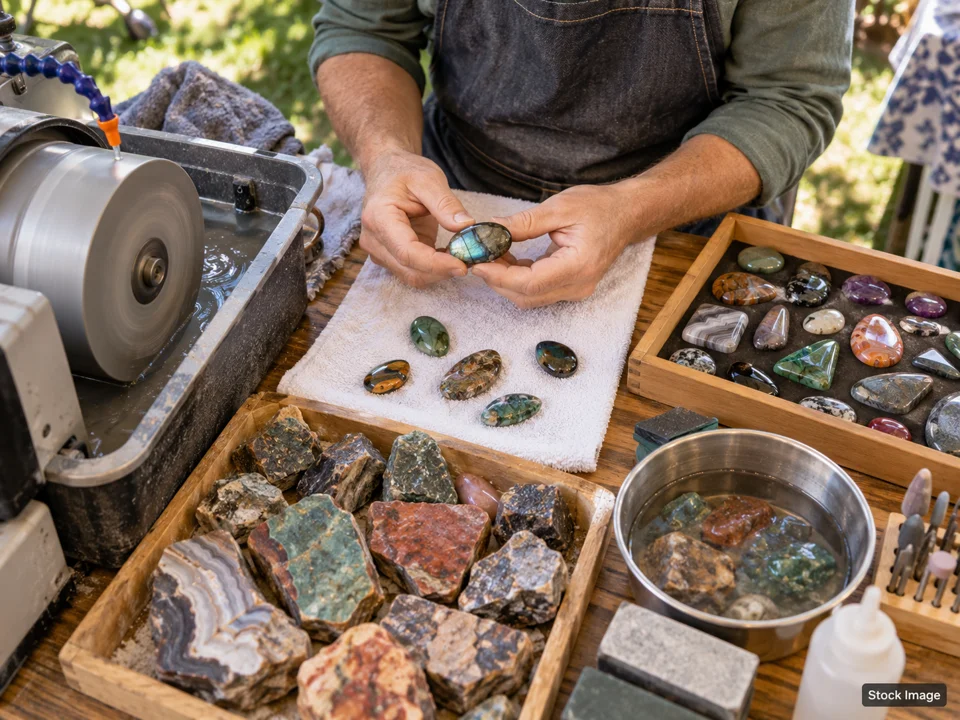 MineraliA Show - October Show: Gem, Mineral, Rock & Jewelry Shows in Tucson, Arizona (lapidary scene)