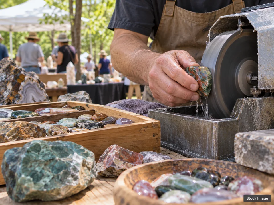 Superb Minerals - October Show: Gem, Mineral, Rock & Jewelry Shows in Tucson, Arizona (lapidary scene)