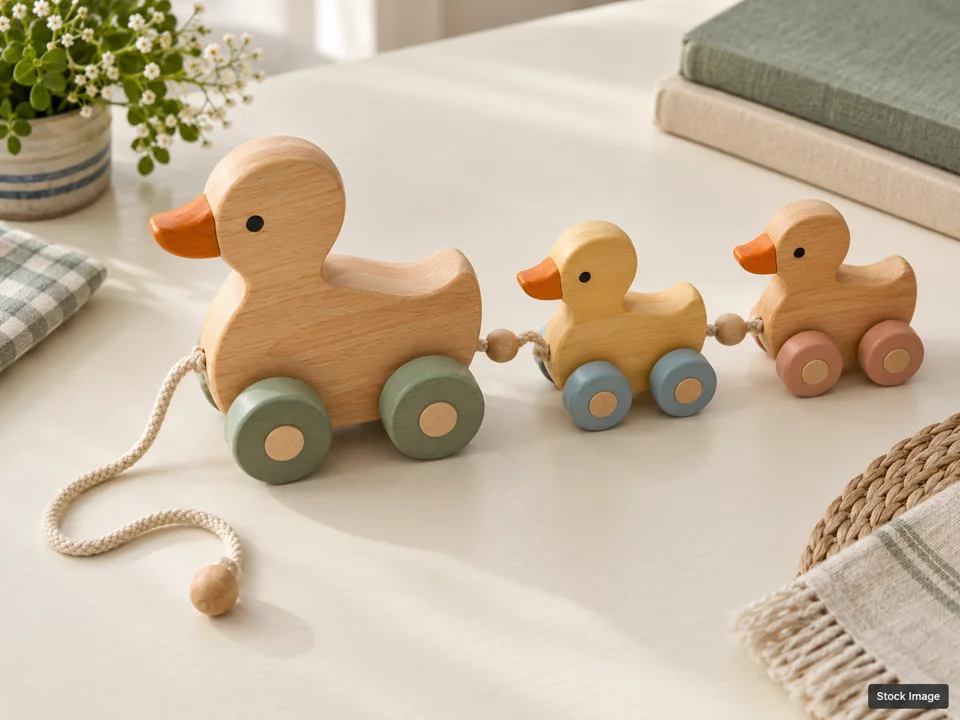 Chicago Toy & Game Fair: Toy Shows in Rosemont, Illinois (handcrafted wooden pull-along ducks scene)
