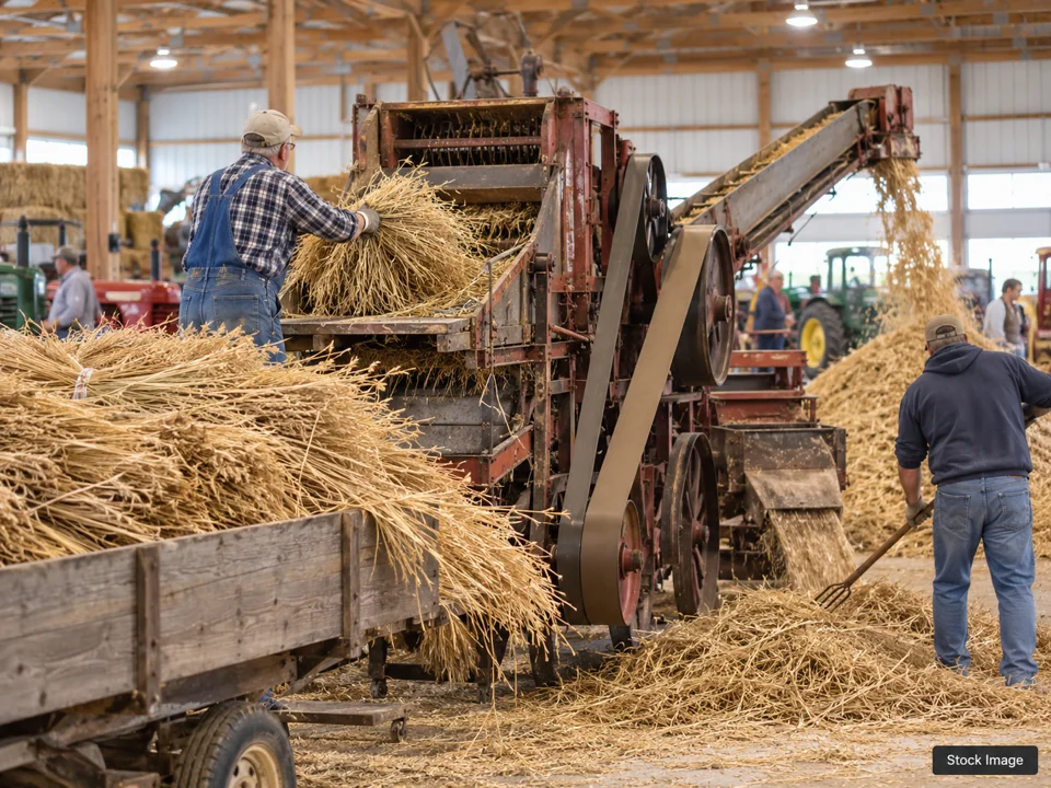 57th Annual Gateway Farm Expo: Antique Tractor, Engine & Steam Shows in Kearney, Nebraska (threshing scene)