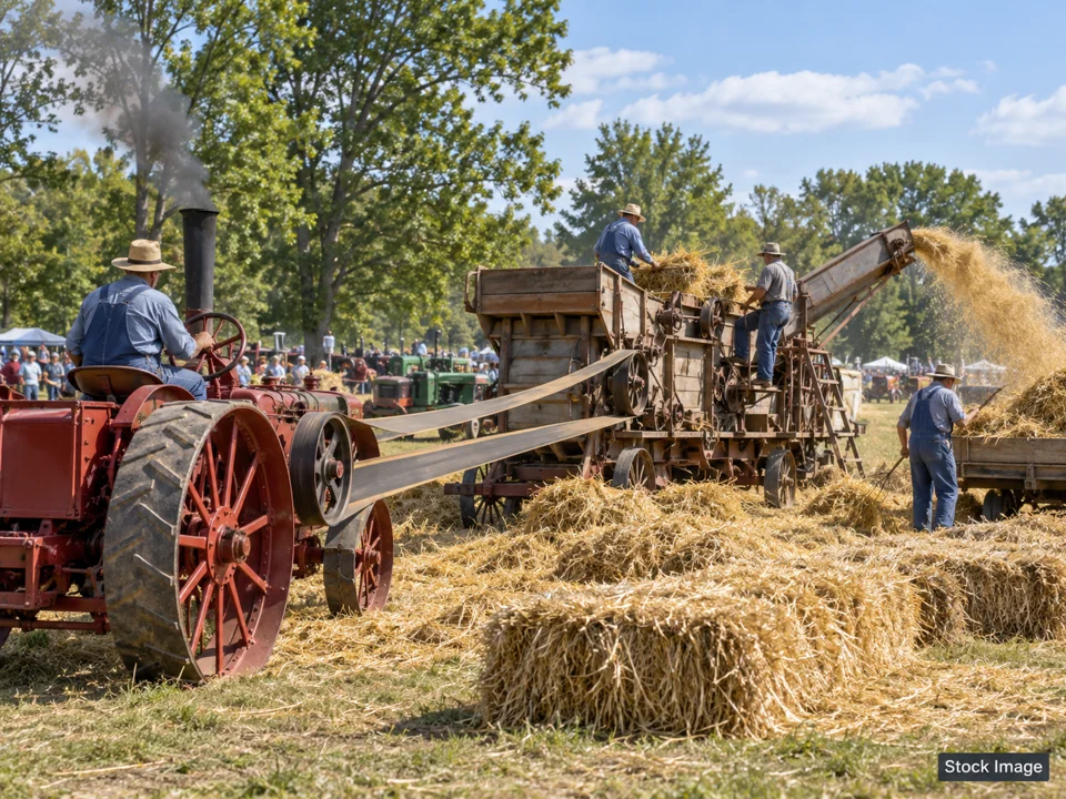 Central MO AG Expo: Antique Tractor, Engine & Steam Shows in Sedalia, Missouri (threshing scene)
