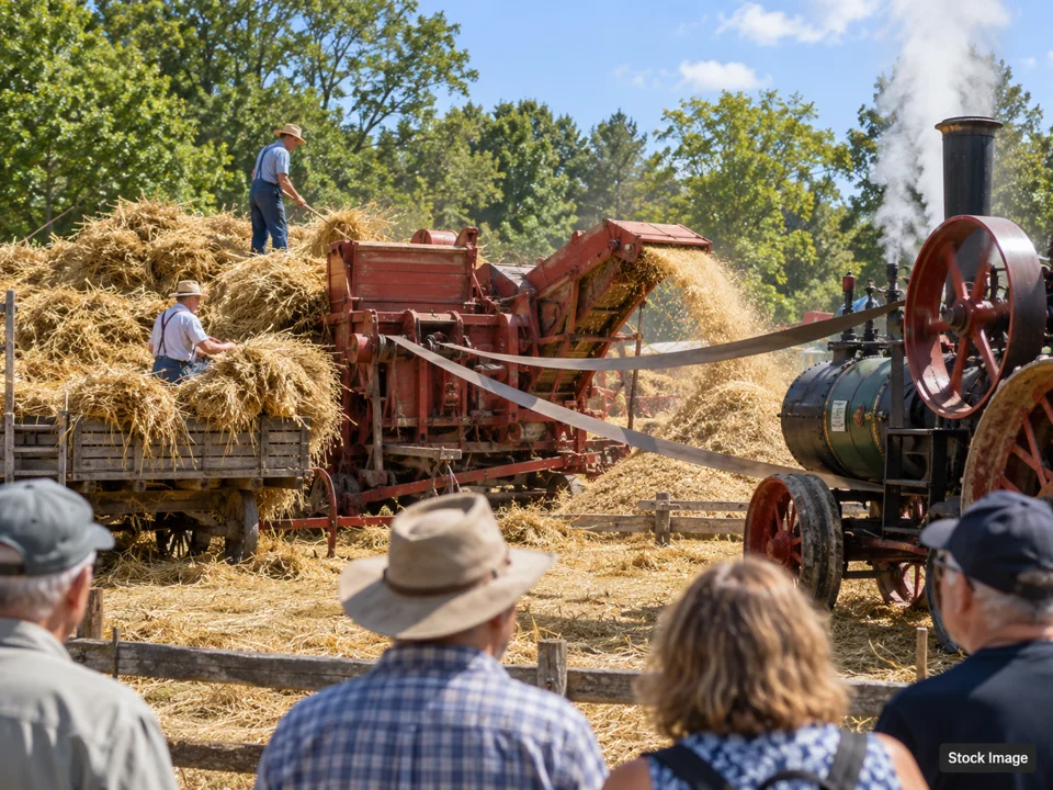 WPS Farm Show: Antique Tractor, Engine & Steam Shows in Oshkosh, Wisconsin (threshing scene)