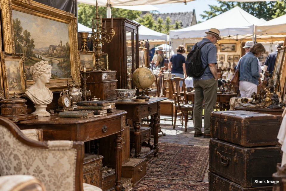 Antique fair — antique fair exhibits and activities scene