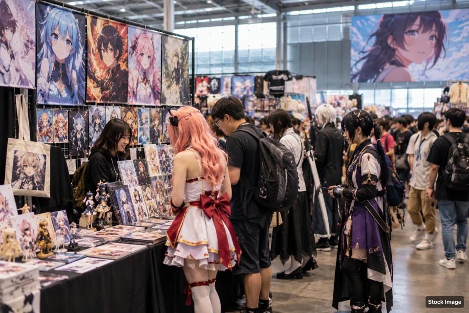 Anime convention — anime convention exhibits and activities scene