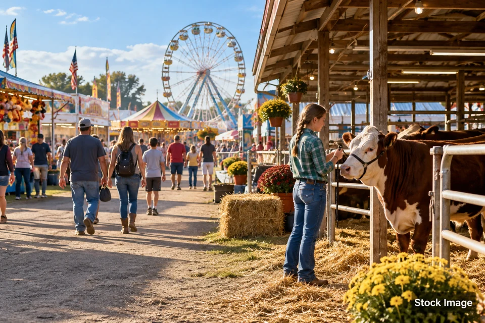 State fair — state fair exhibits and activities scene