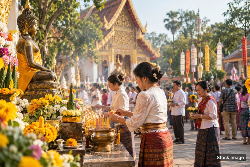 Religious festival — religious festival exhibits and activities scene