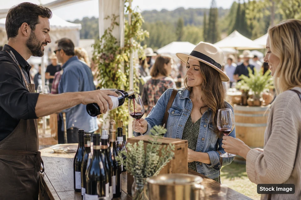 Wine/spirits tasting — wine/spirits tasting exhibits and activities scene