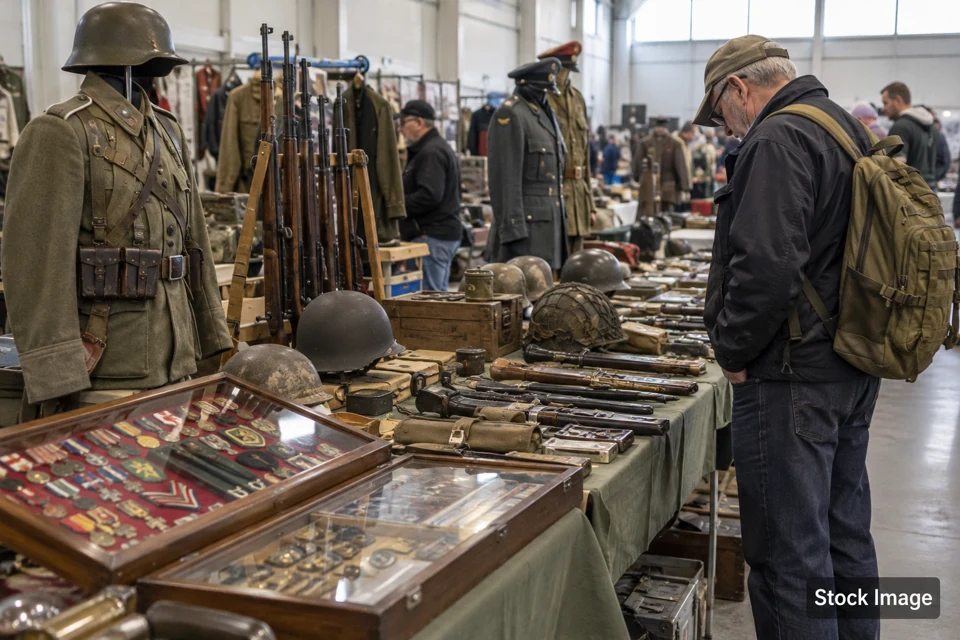 Militaria — militaria exhibits and activities scene