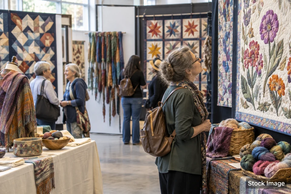 Textile arts — textile arts exhibits and activities scene