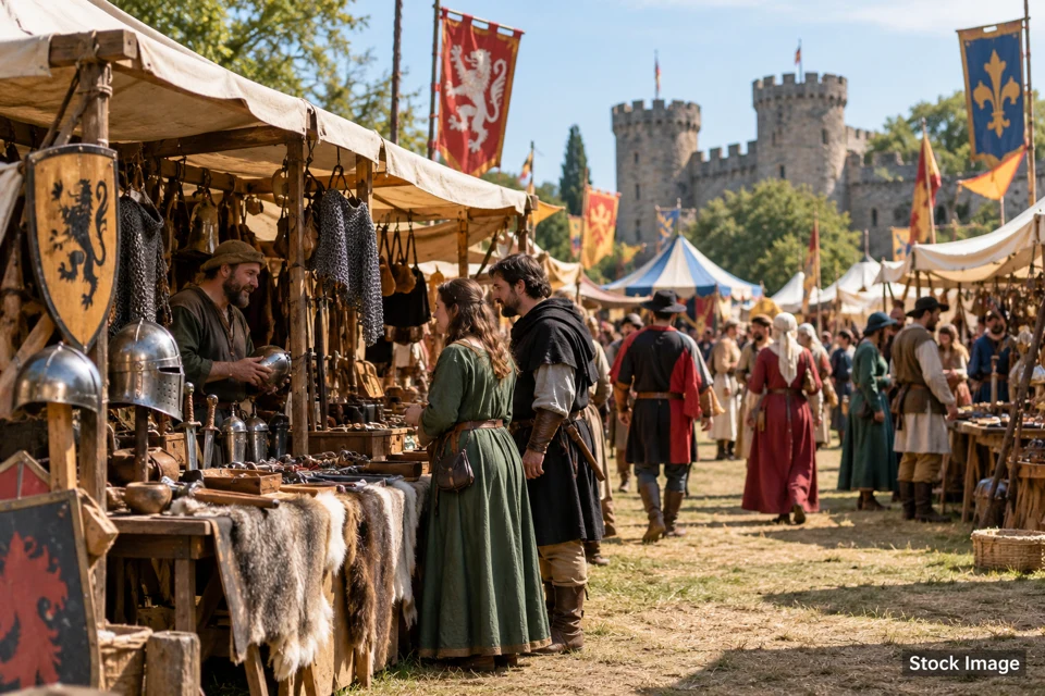 Medieval fair — medieval fair exhibits and activities scene